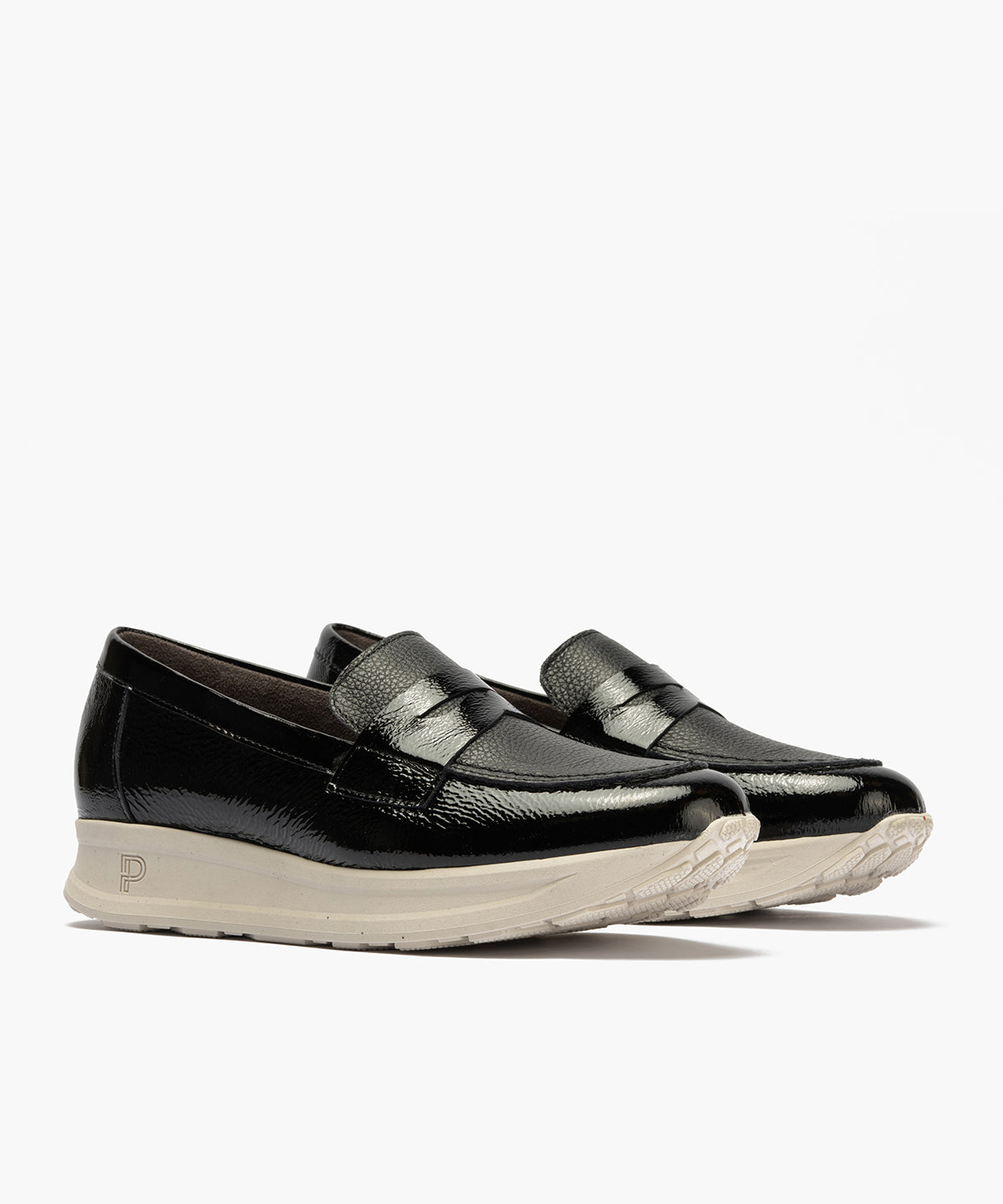 Mocasín antifaz combinado charol con napa grano Negro