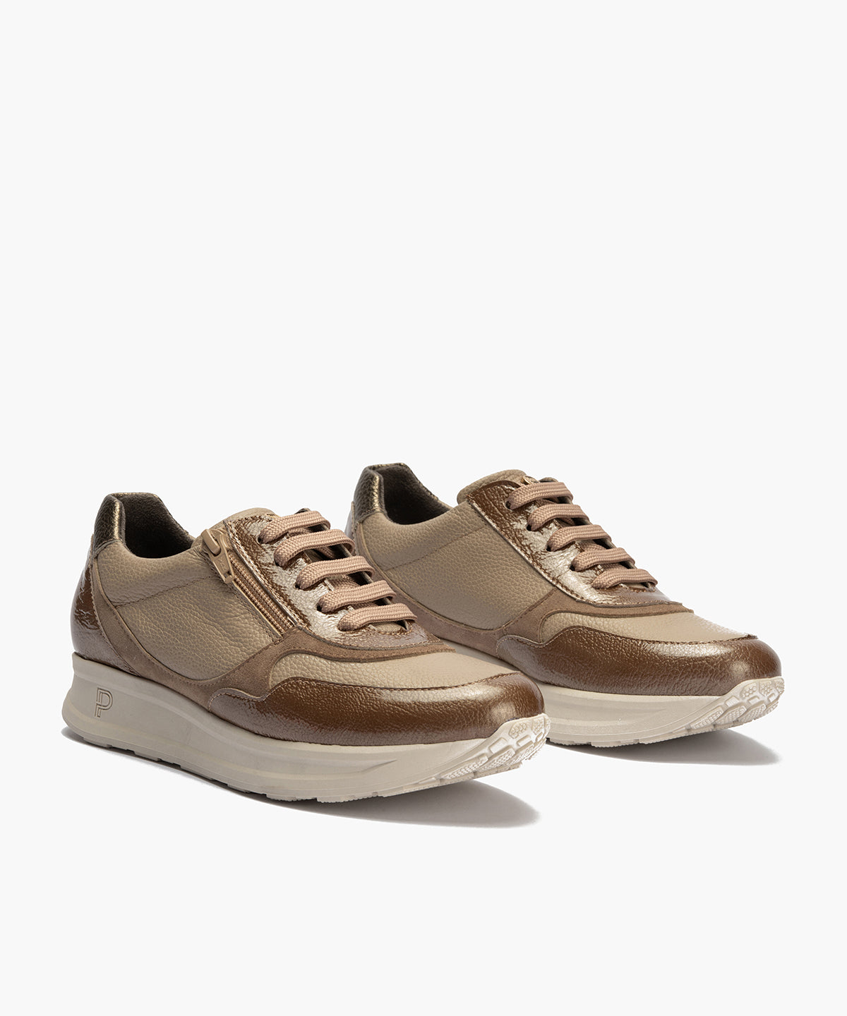Deportivo combinado charol con napa grano con cremallera Topo