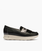 Mocasín antifaz flecos combinado napa grano, ante y laminado Negro