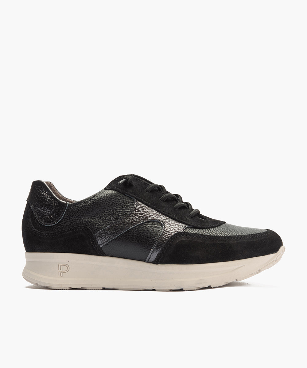 Deportivo combinado serraje, napa con grano y laminado con cordón elástico Negro