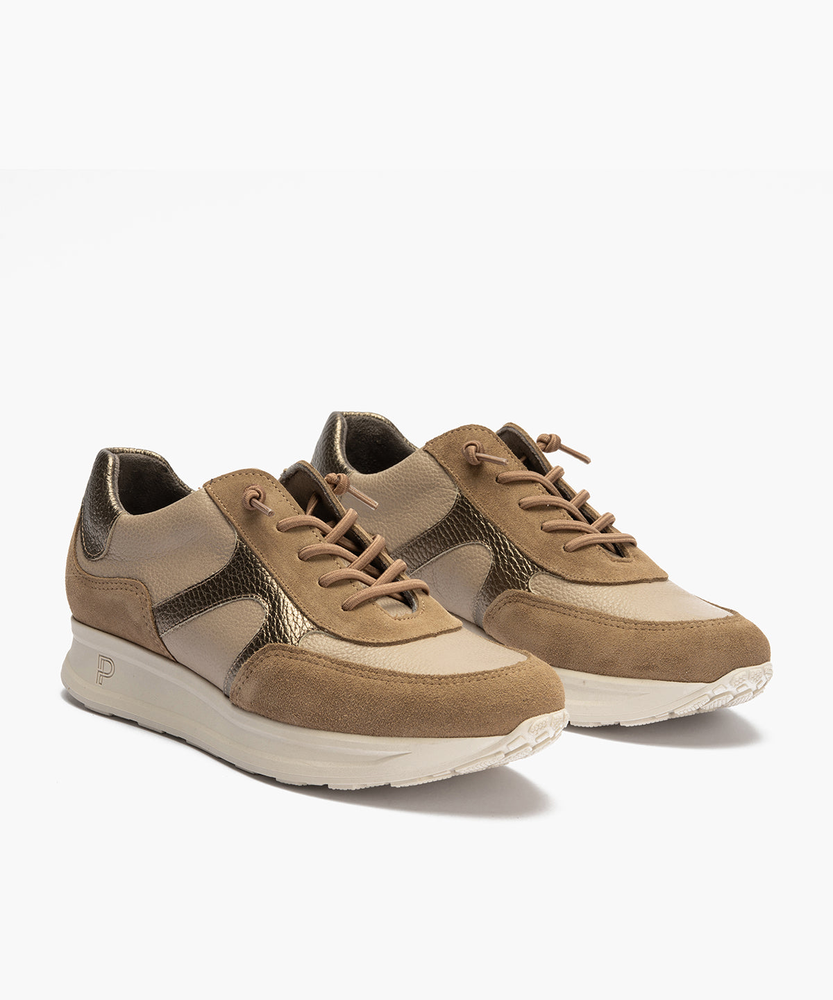 Deportivo combinado serraje, napa con grano y laminado con cordón elástico Topo