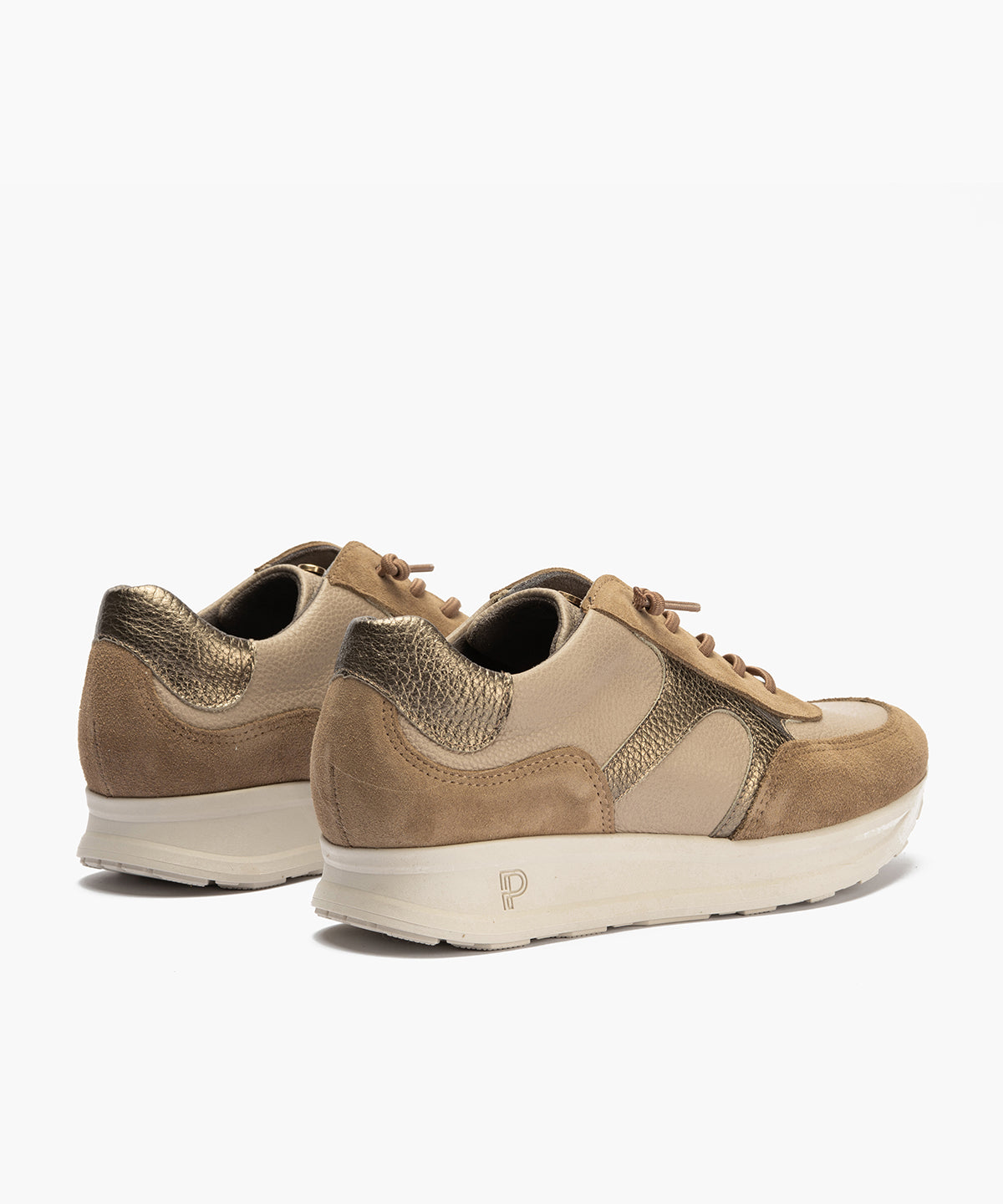 Deportivo combinado serraje, napa con grano y laminado con cordón elástico Topo