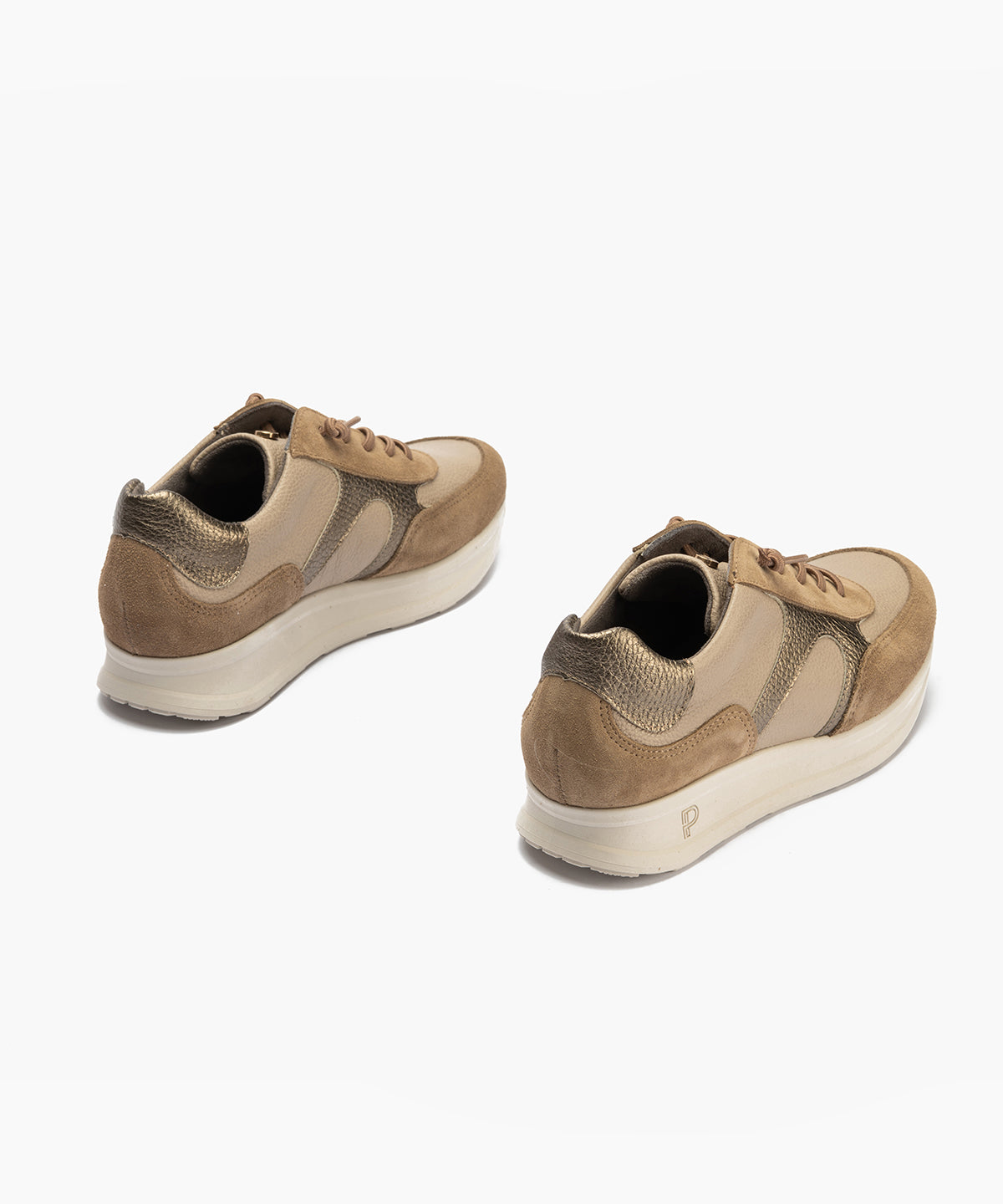Deportivo combinado serraje, napa con grano y laminado con cordón elástico Topo