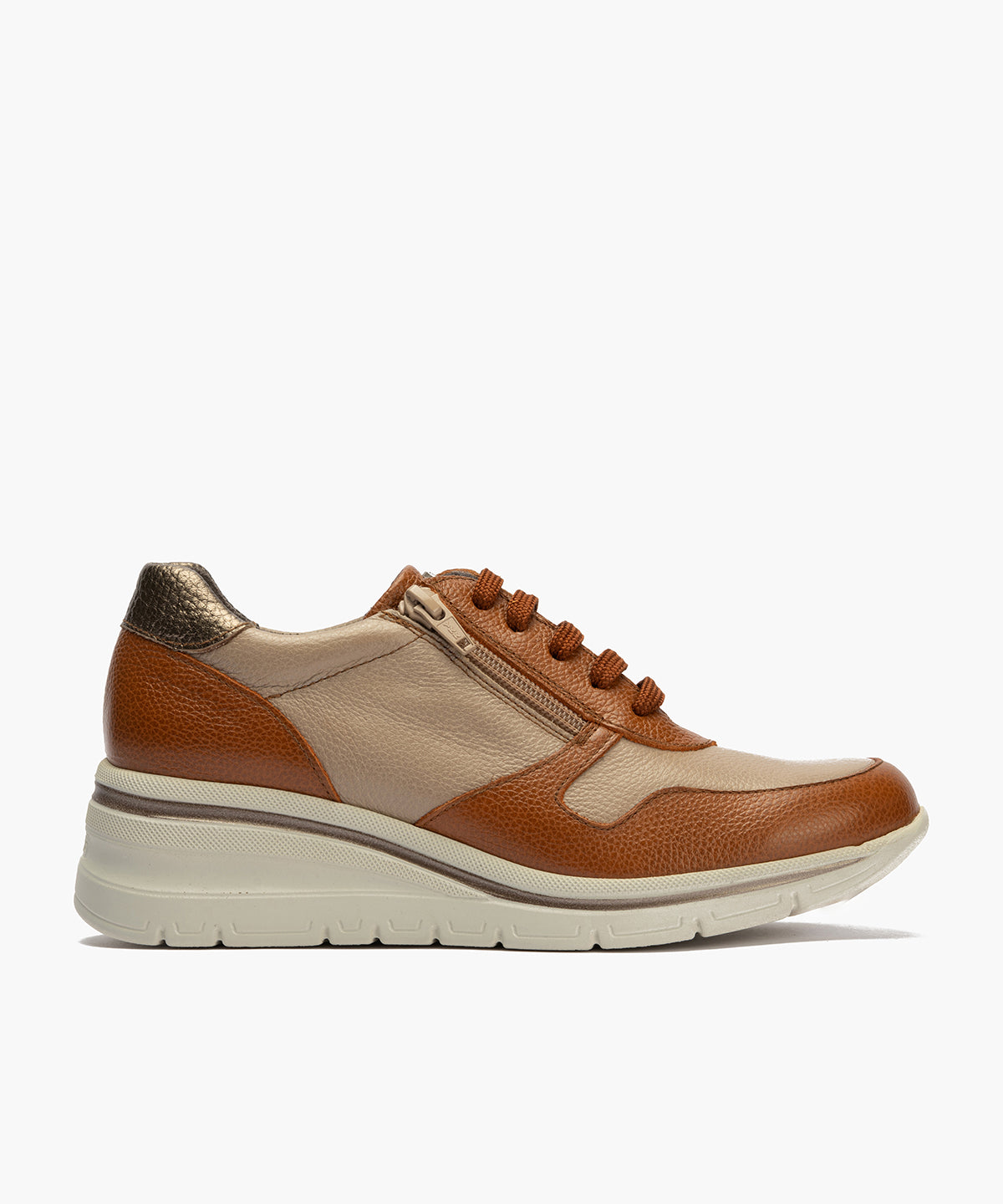 Deportivo combinado bicolor napa con grano con cremallera Cuero-Topo-Bronce