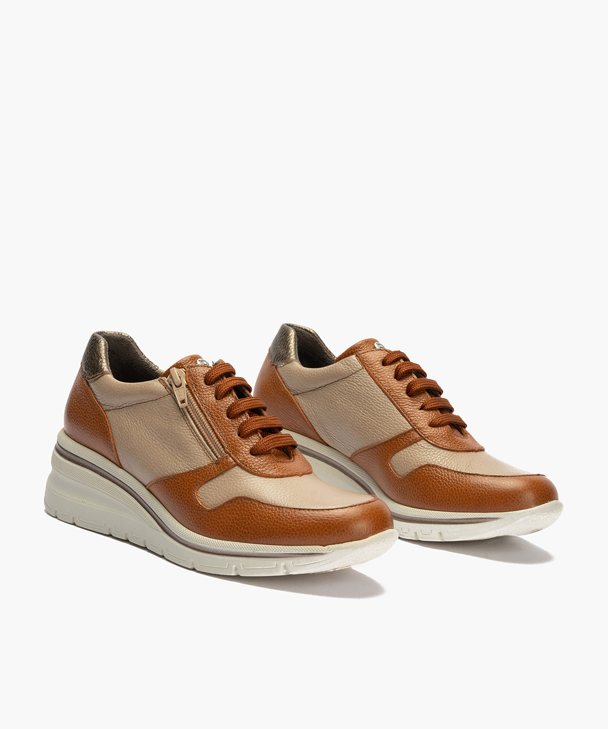 Deportivo combinado bicolor napa con grano con cremallera Cuero-Topo-Bronce