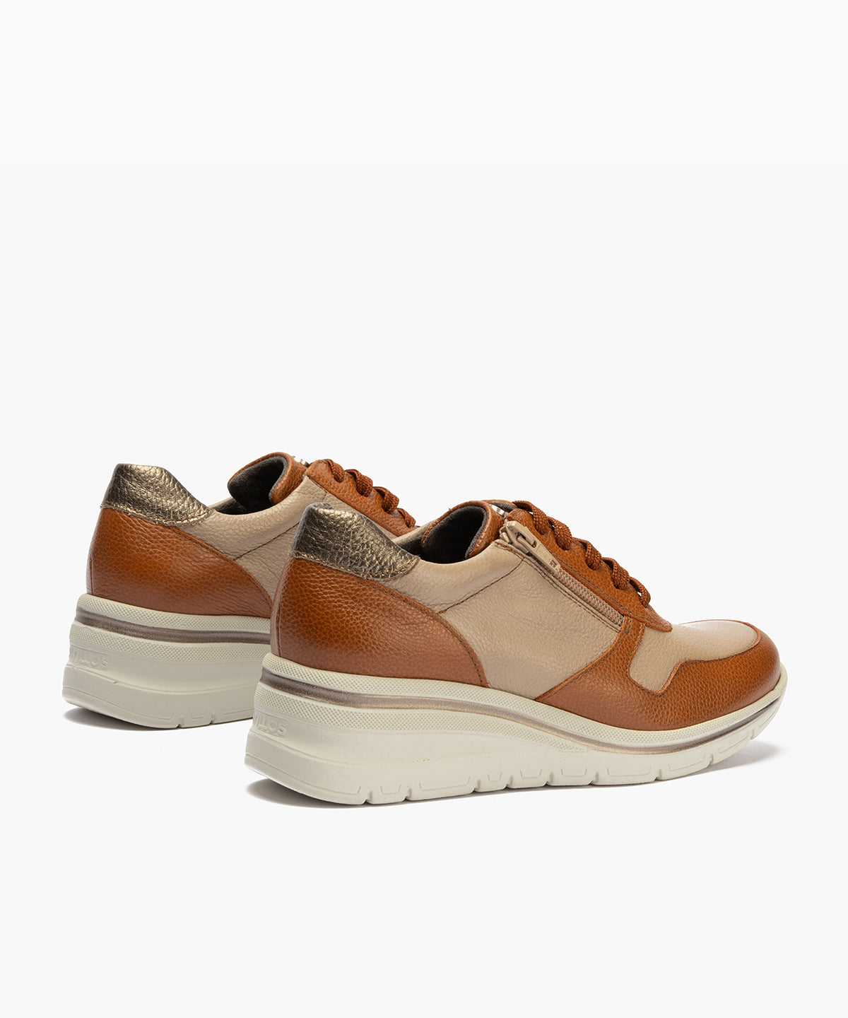 Deportivo combinado bicolor napa con grano con cremallera Cuero-Topo-Bronce