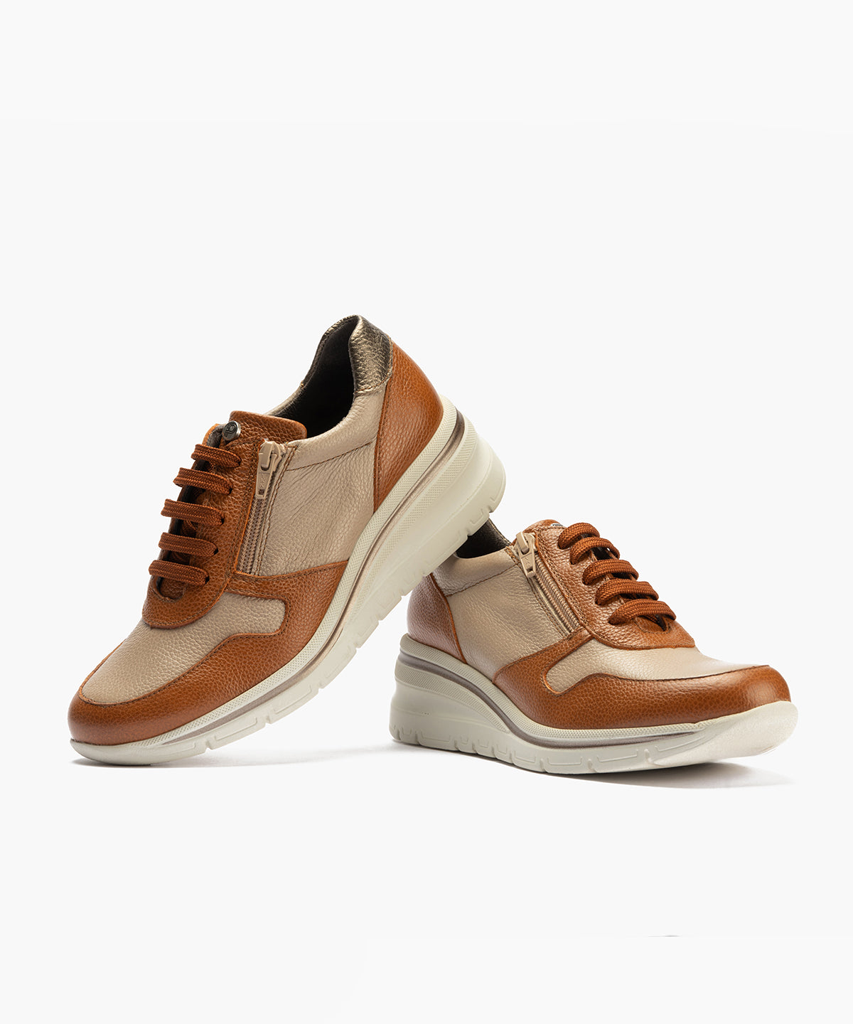 Deportivo combinado bicolor napa con grano con cremallera Cuero-Topo-Bronce