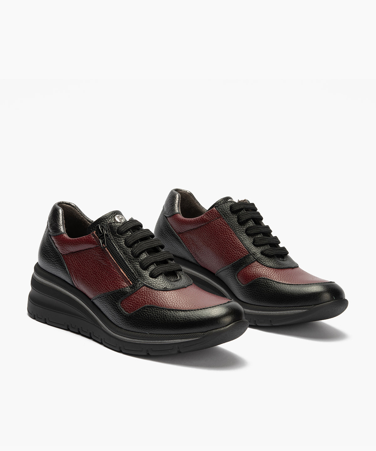 Deportivo combinado bicolor napa con grano con cremallera Negro-Burdeos-Antracita
