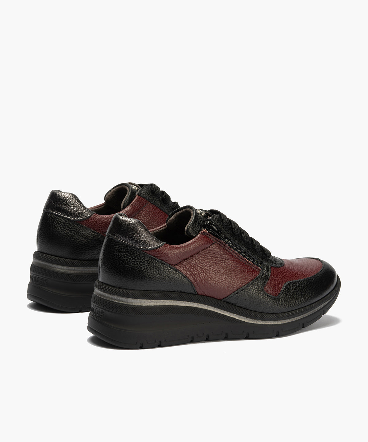 Deportivo combinado bicolor napa con grano con cremallera Negro-Burdeos-Antracita
