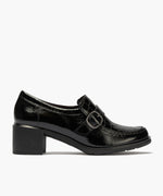 Abotinado combinado charol con charol coco detalle hebilla Negro
