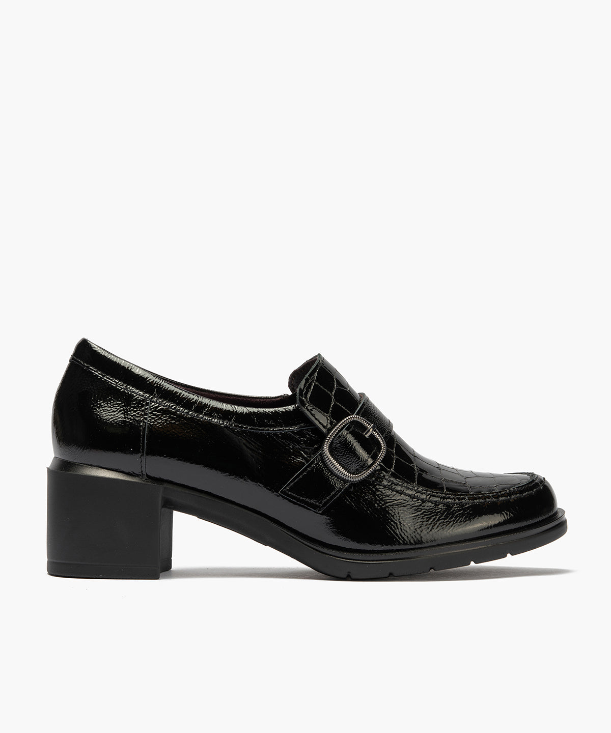 Abotinado combinado charol con charol coco detalle hebilla Negro
