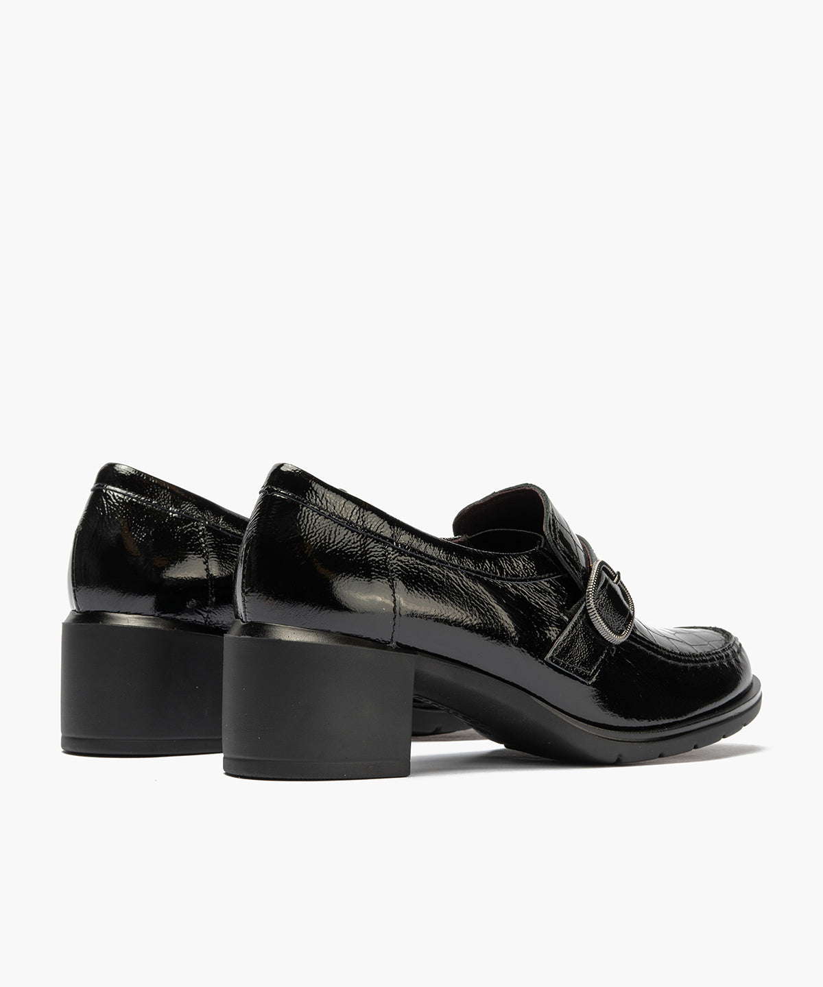 Abotinado combinado charol con charol coco detalle hebilla Negro