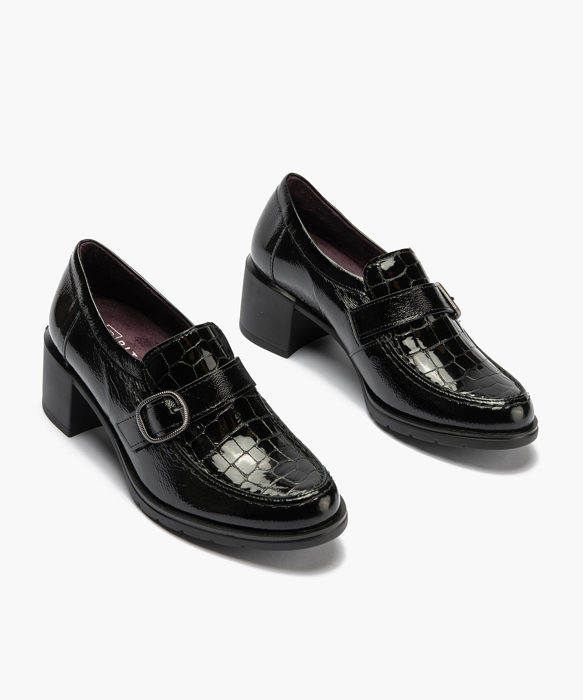 Abotinado combinado charol con charol coco detalle hebilla Negro