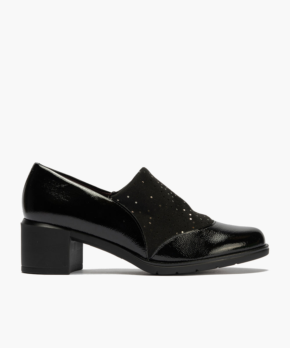 Abotinado combinado charol con lycra Negro