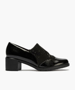 Abotinado combinado charol con lycra Negro