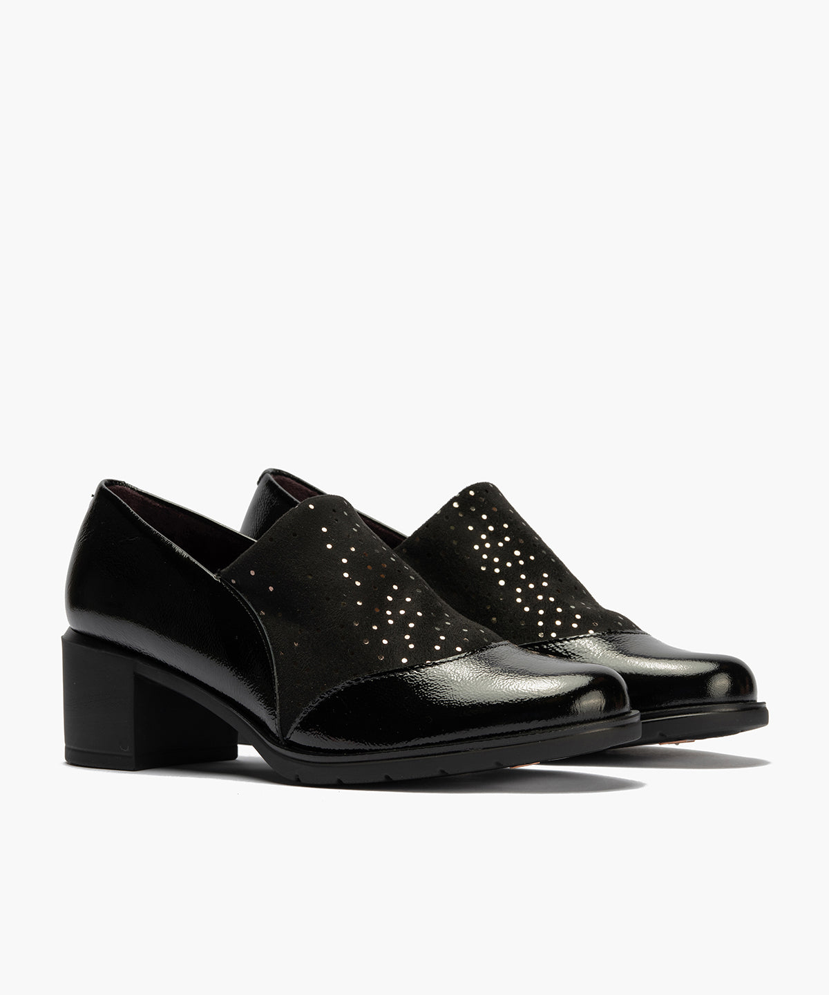 Abotinado combinado charol con lycra Negro