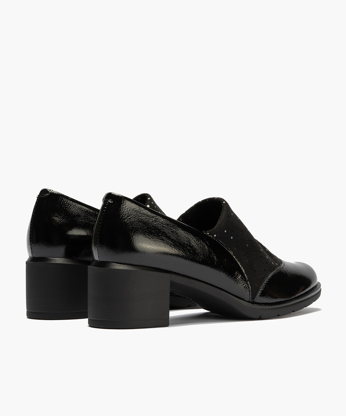Abotinado combinado charol con lycra Negro