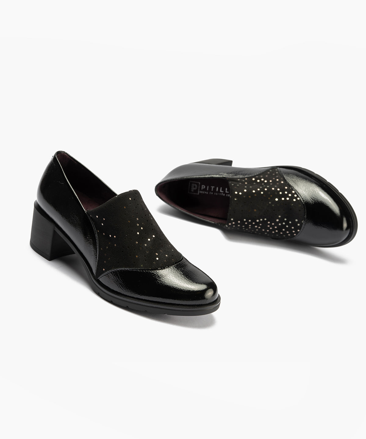 Abotinado combinado charol con lycra Negro