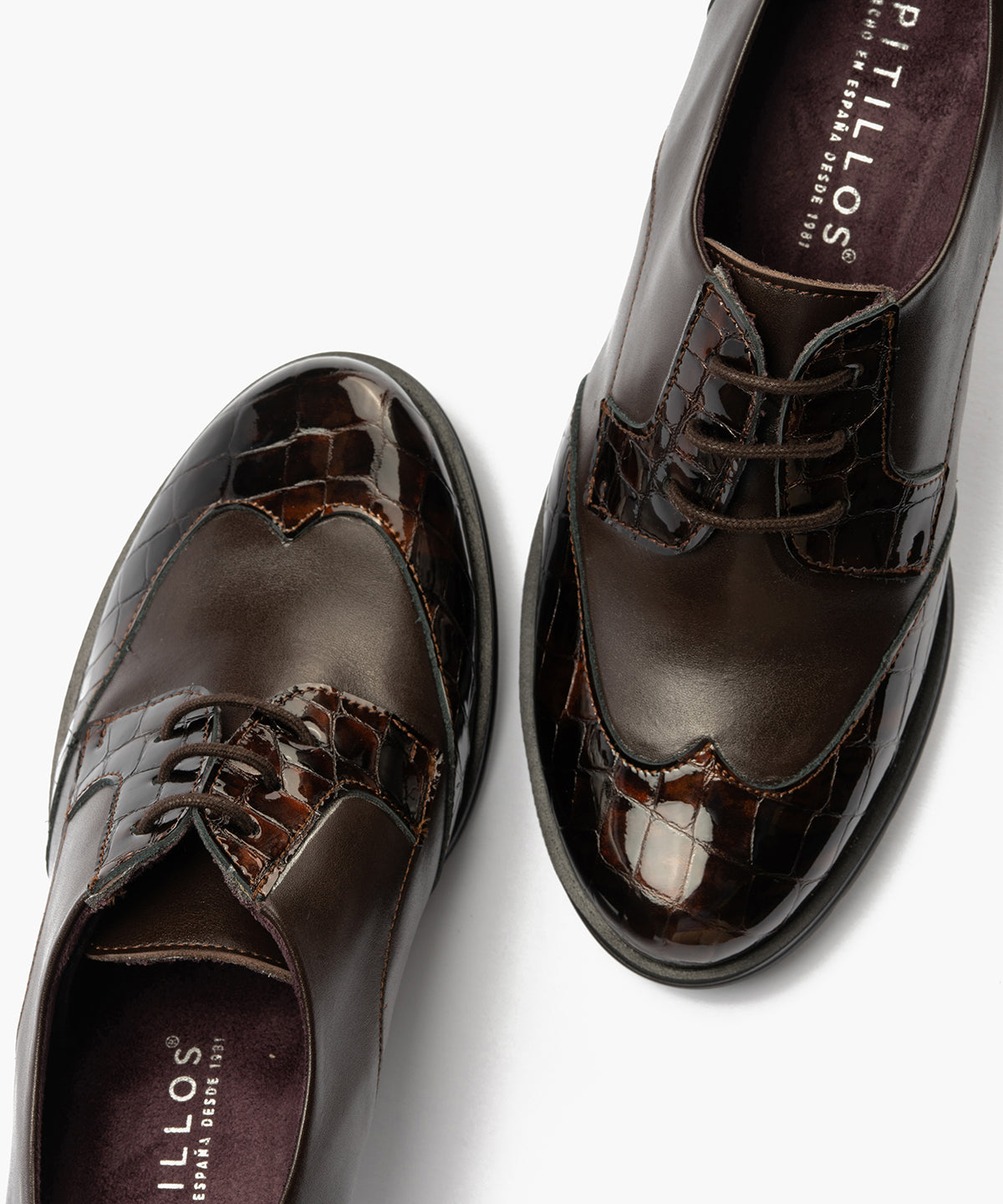 Blucher combinado charol coco con napa Marrón