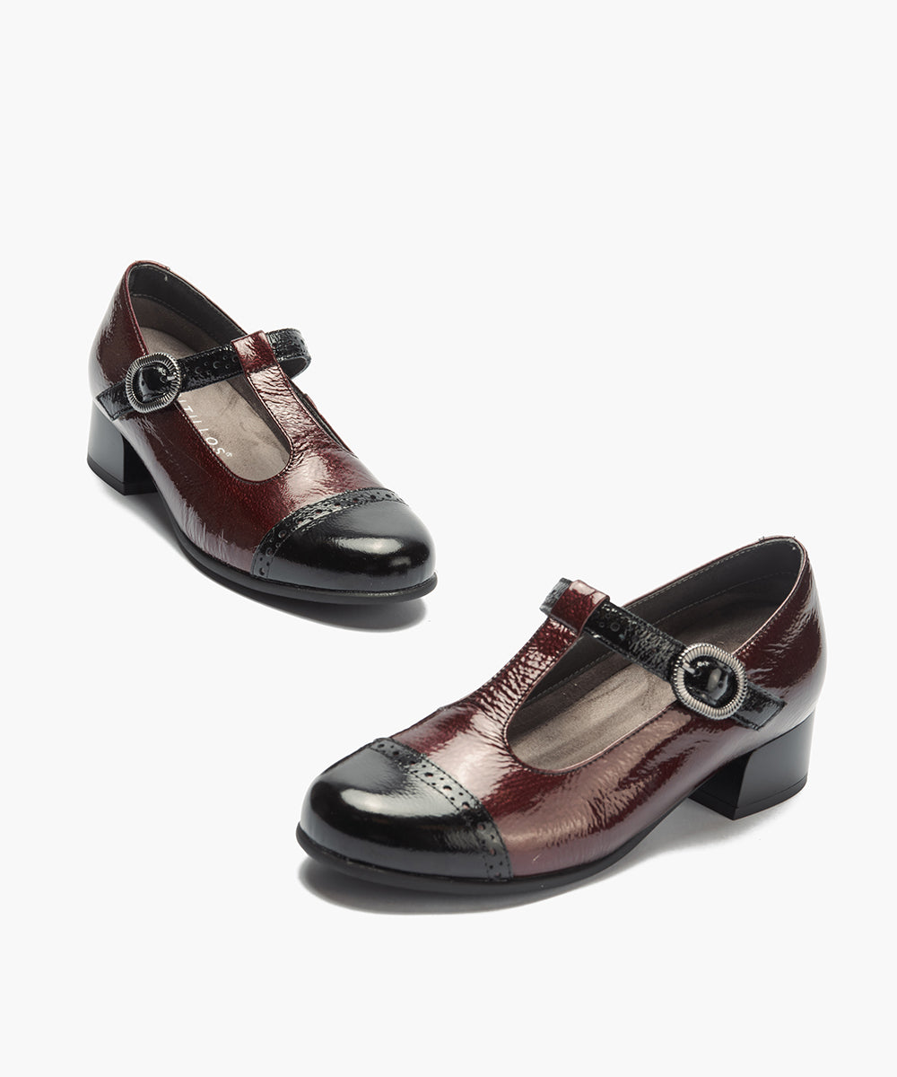 Gilda picados combinado en charol bicolor Negro-Burdeos