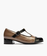 Gilda picados combinado en charol bicolor Negro-Topo