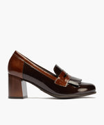 Mocasín antifaz flecos combinado charol bicolor Marrón-Cuero