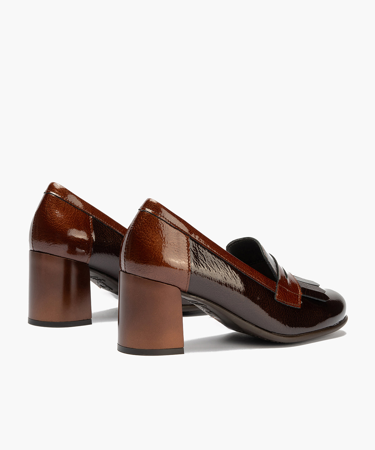 Mocasín antifaz flecos combinado charol bicolor Marrón-Cuero
