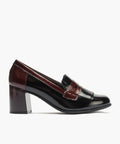Mocasín antifaz flecos combinado charol bicolor Negro-Burdeos