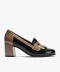 Mocasín antifaz flecos combinado charol bicolor Negro-Topo