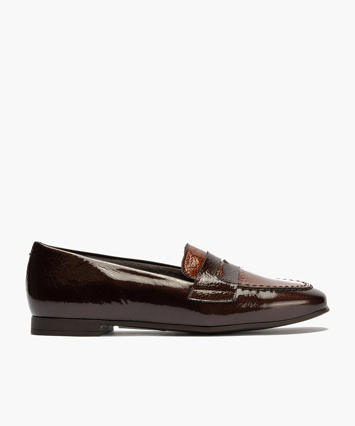 Mocasín antifaz combinado en charol bicolor Marrón-Cuero