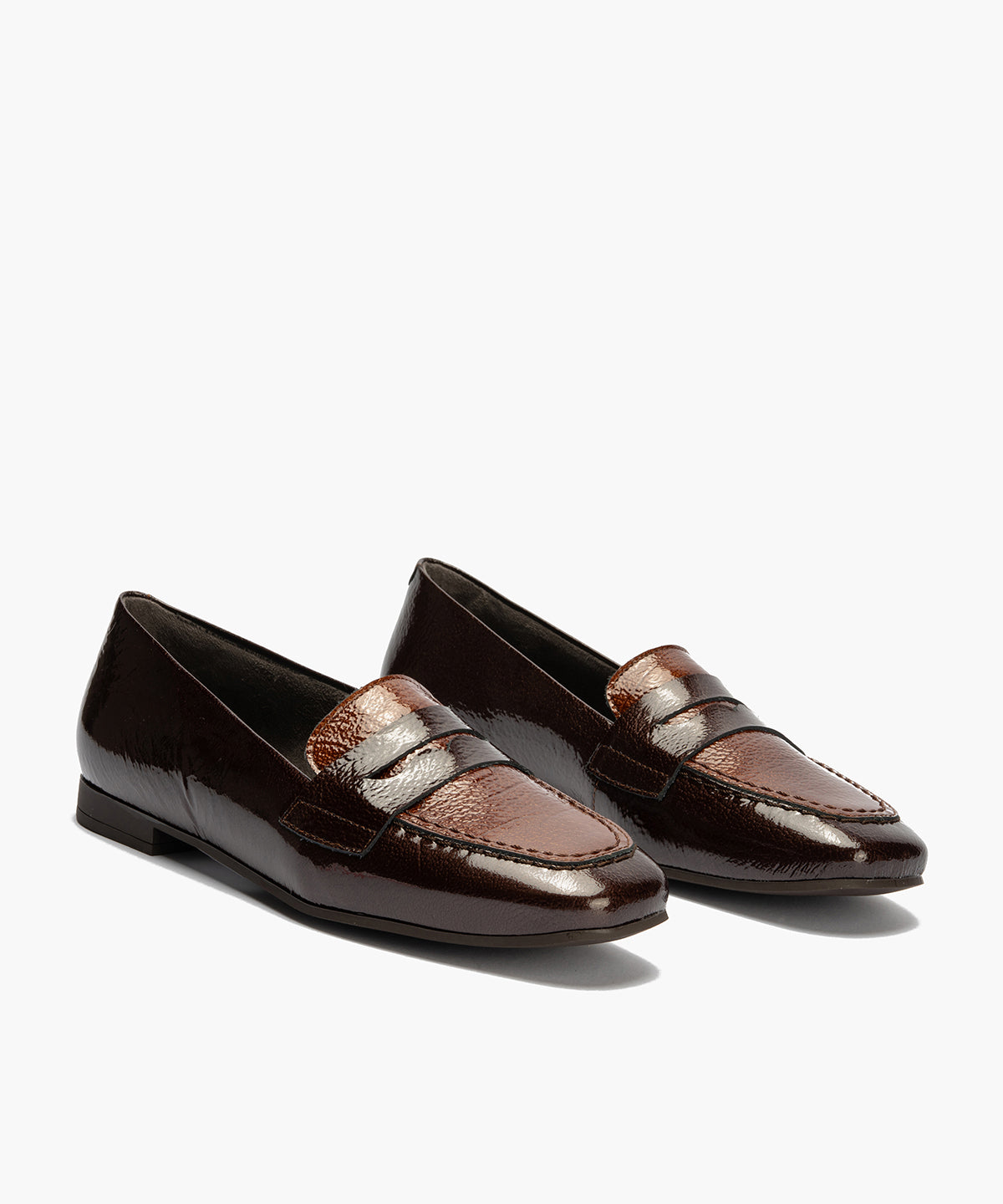Mocasín antifaz combinado en charol bicolor Marrón-Cuero