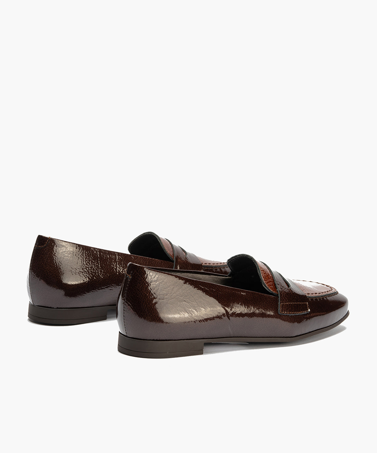 Mocasín antifaz combinado en charol bicolor Marrón-Cuero