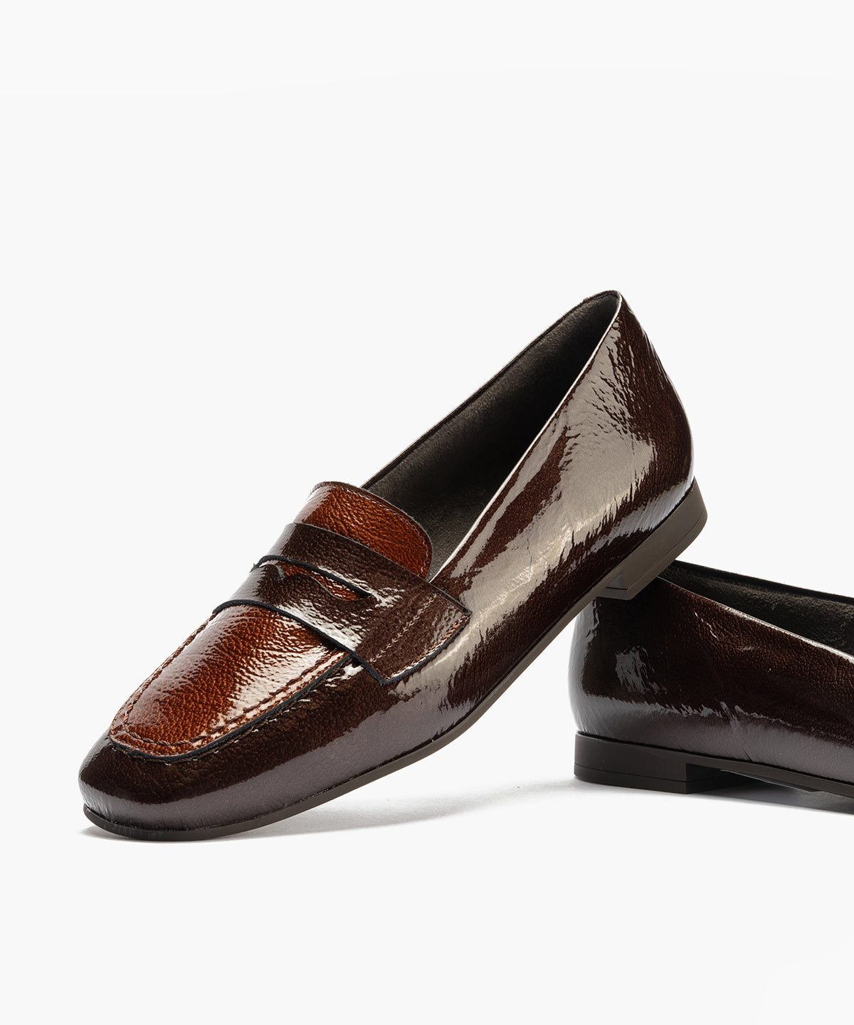 Mocasín antifaz combinado en charol bicolor Marrón-Cuero