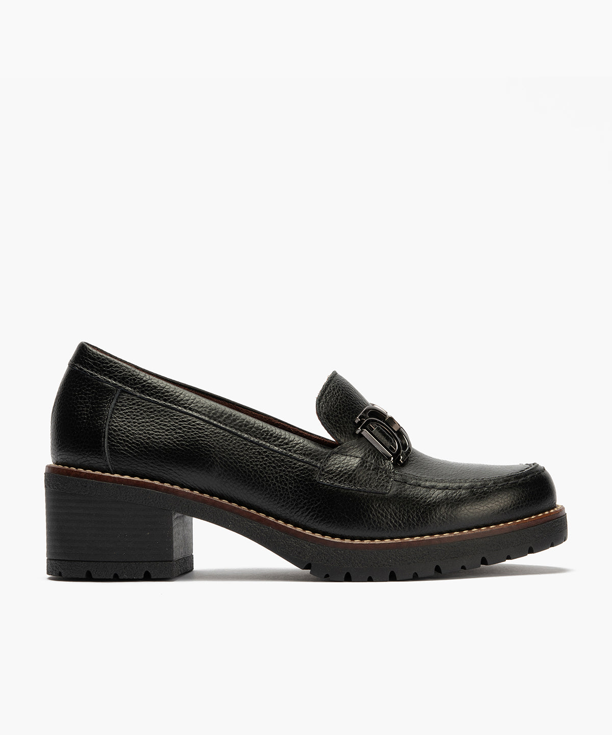 Mocasín en napa con grano con adorno Negro