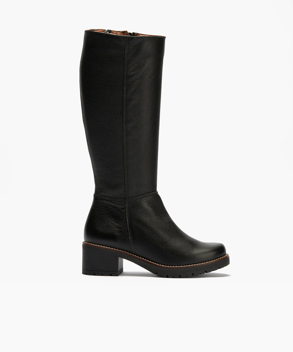 Bota alta en napa con grano Negro