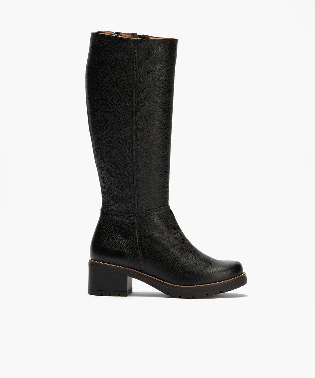 Bota alta en napa con grano Negro