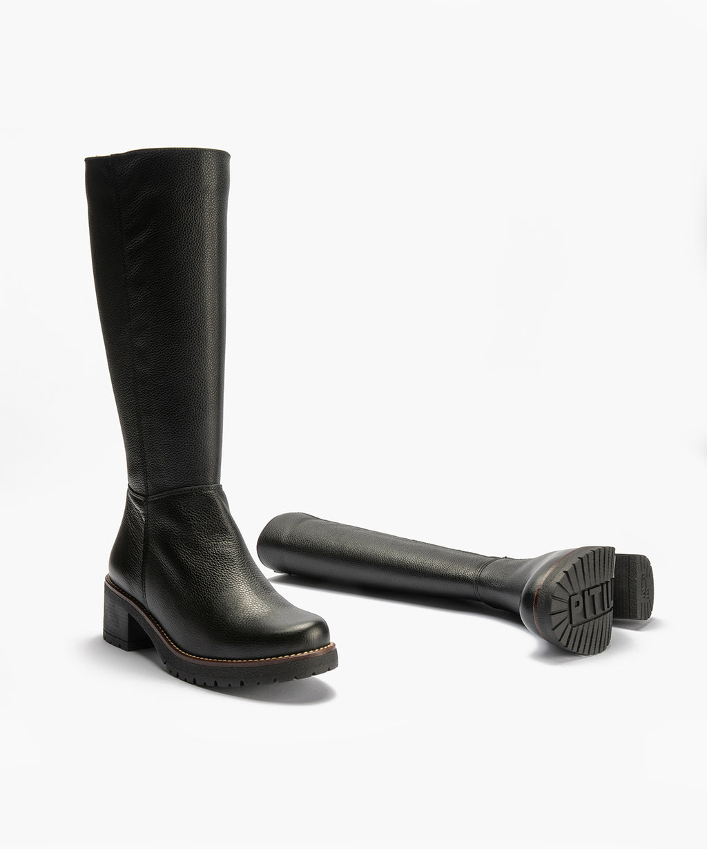 Bota alta en napa con grano Negro