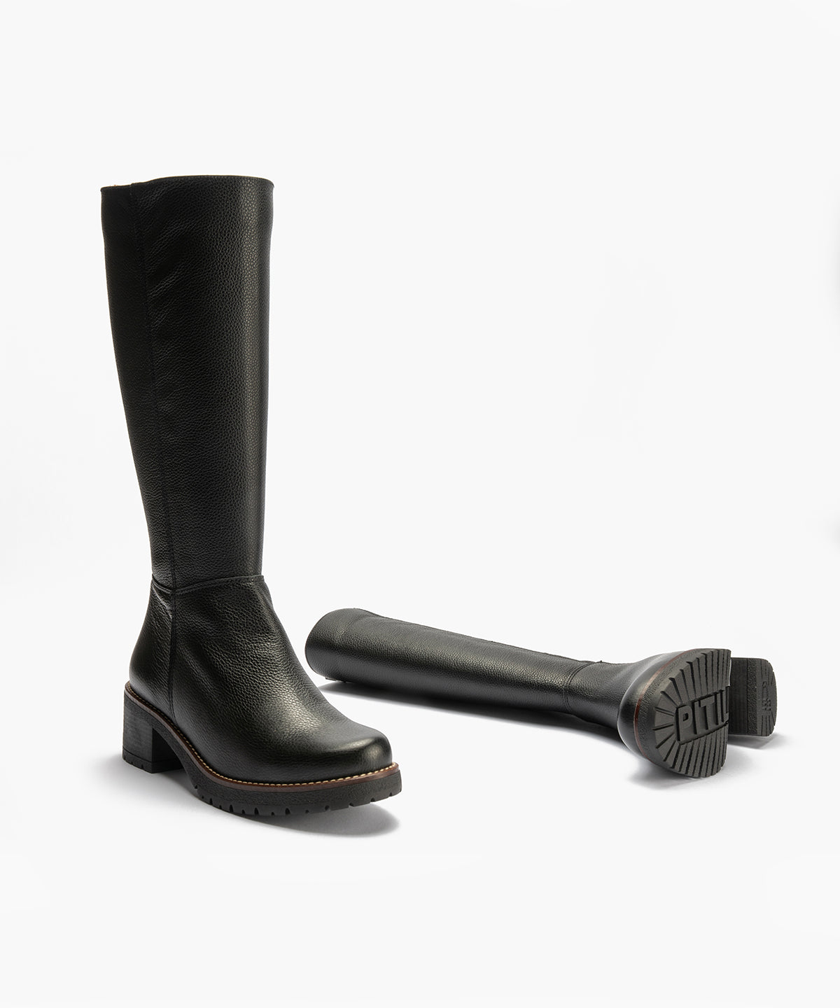 Bota alta en napa con grano Negro
