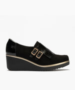 Abotinado flecos combinado ante con charol detalle doble hebilla Negro