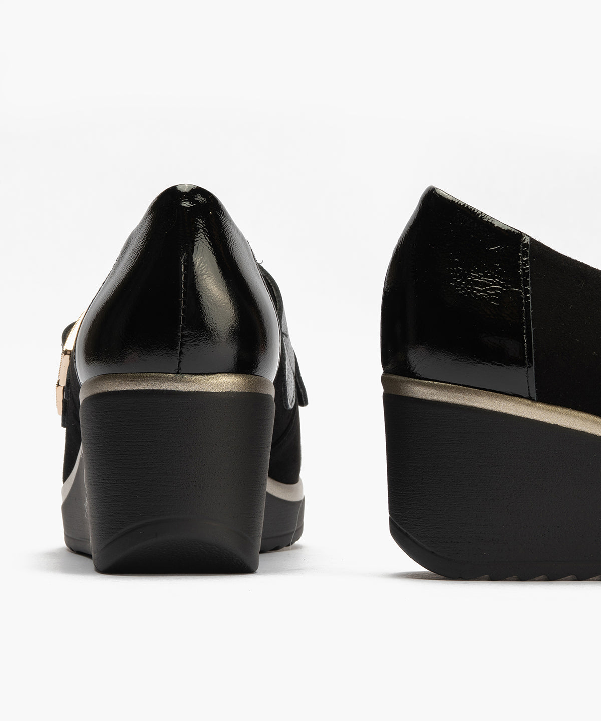 Abotinado flecos combinado ante con charol detalle doble hebilla Negro