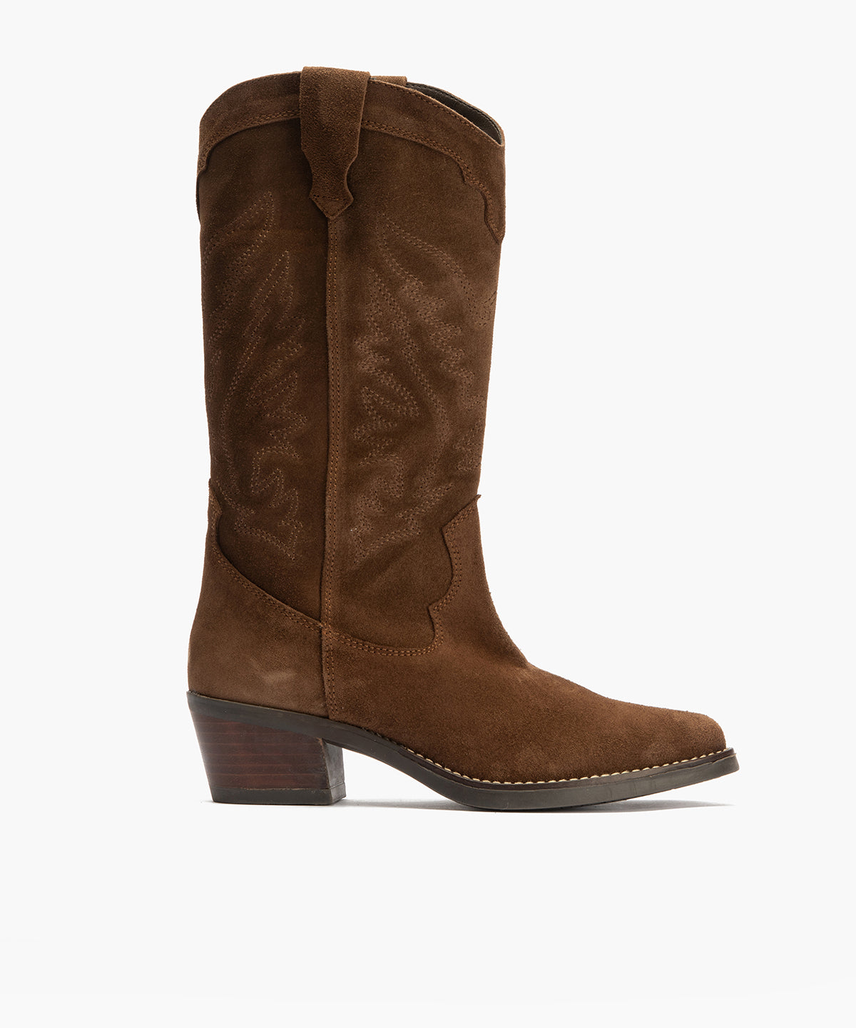 Bota Bordada en Serraje Marrón