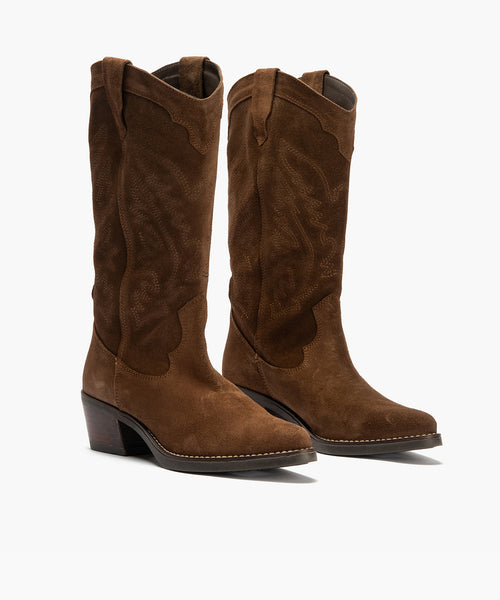 Bota Bordada en Serraje Marrón