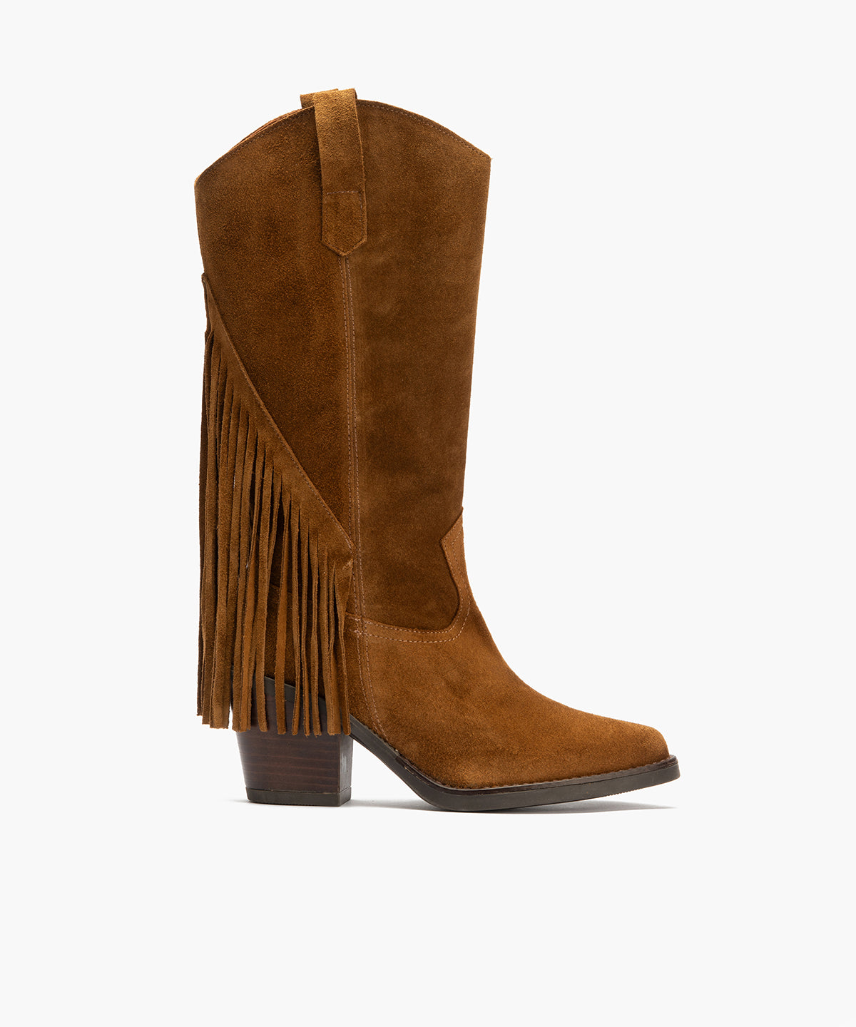 Bota Alta con Flecos en Serraje Brandy