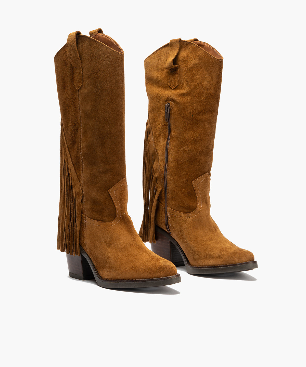Bota Alta con Flecos en Serraje Brandy