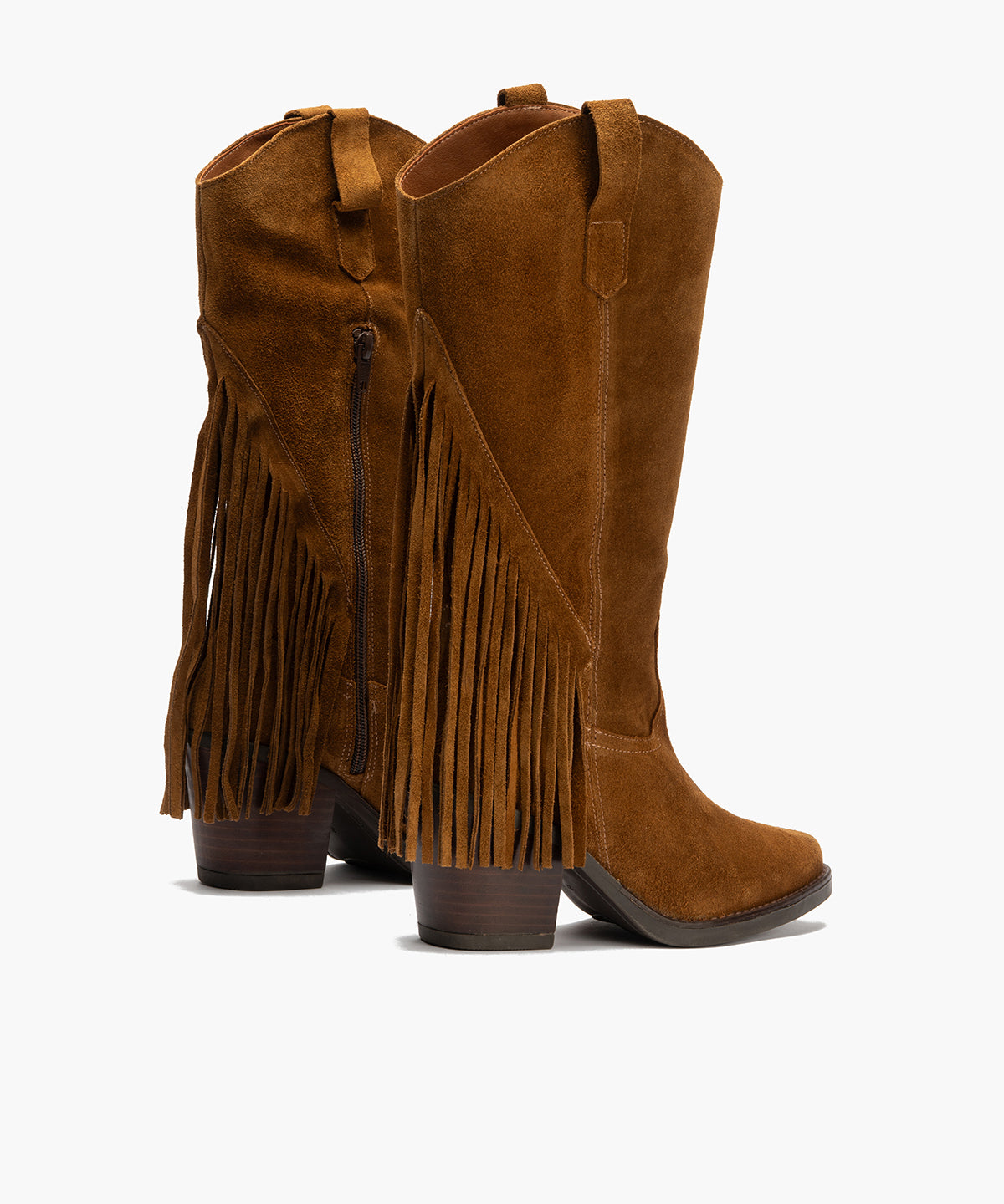 Bota Alta con Flecos en Serraje Brandy