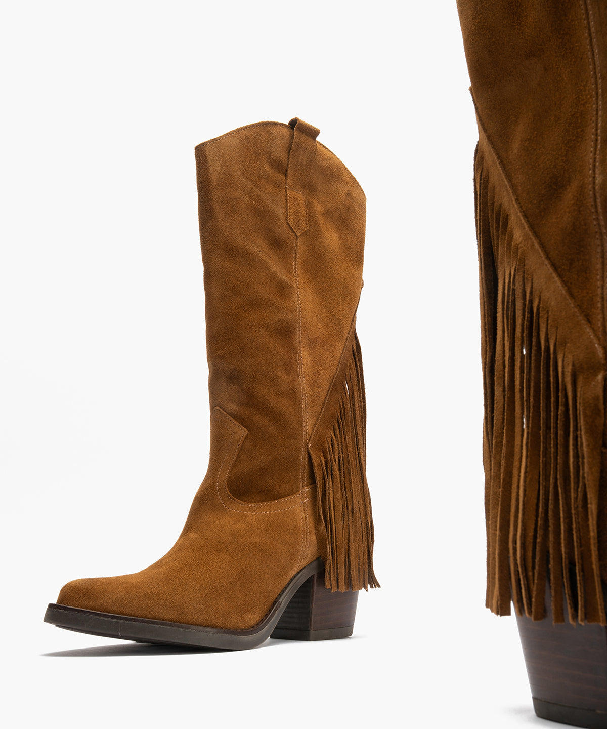 Bota Alta con Flecos en Serraje Brandy