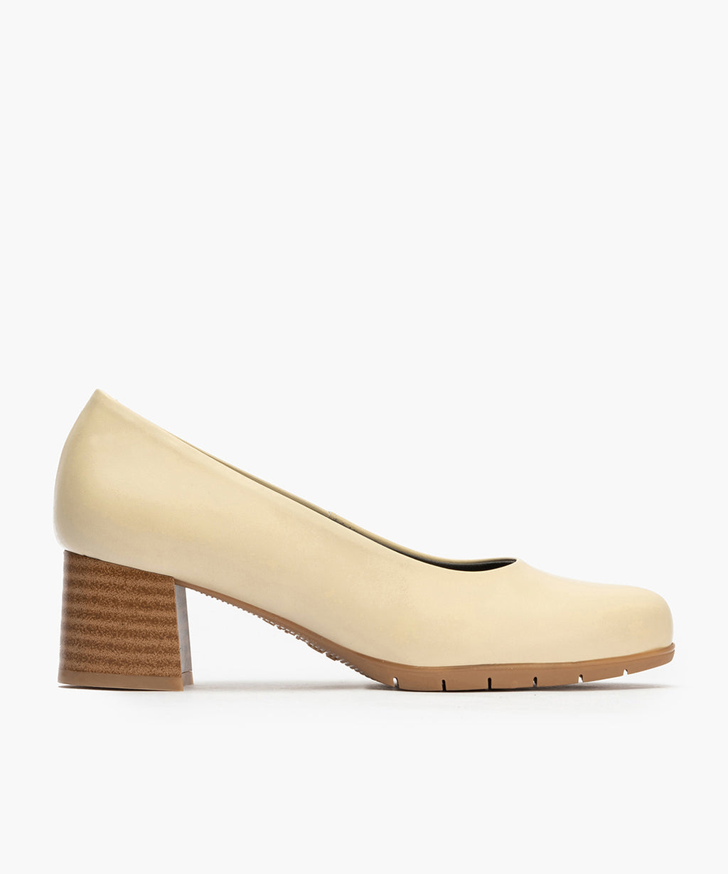 Zapato de Salón Mujer Tacón Medio con Tapas Beige