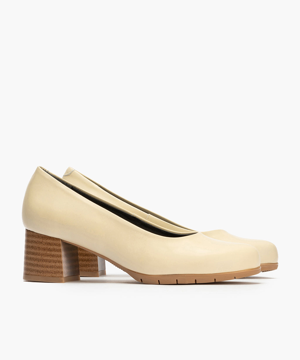 Zapato de Salón Mujer Tacón Medio con Tapas Beige