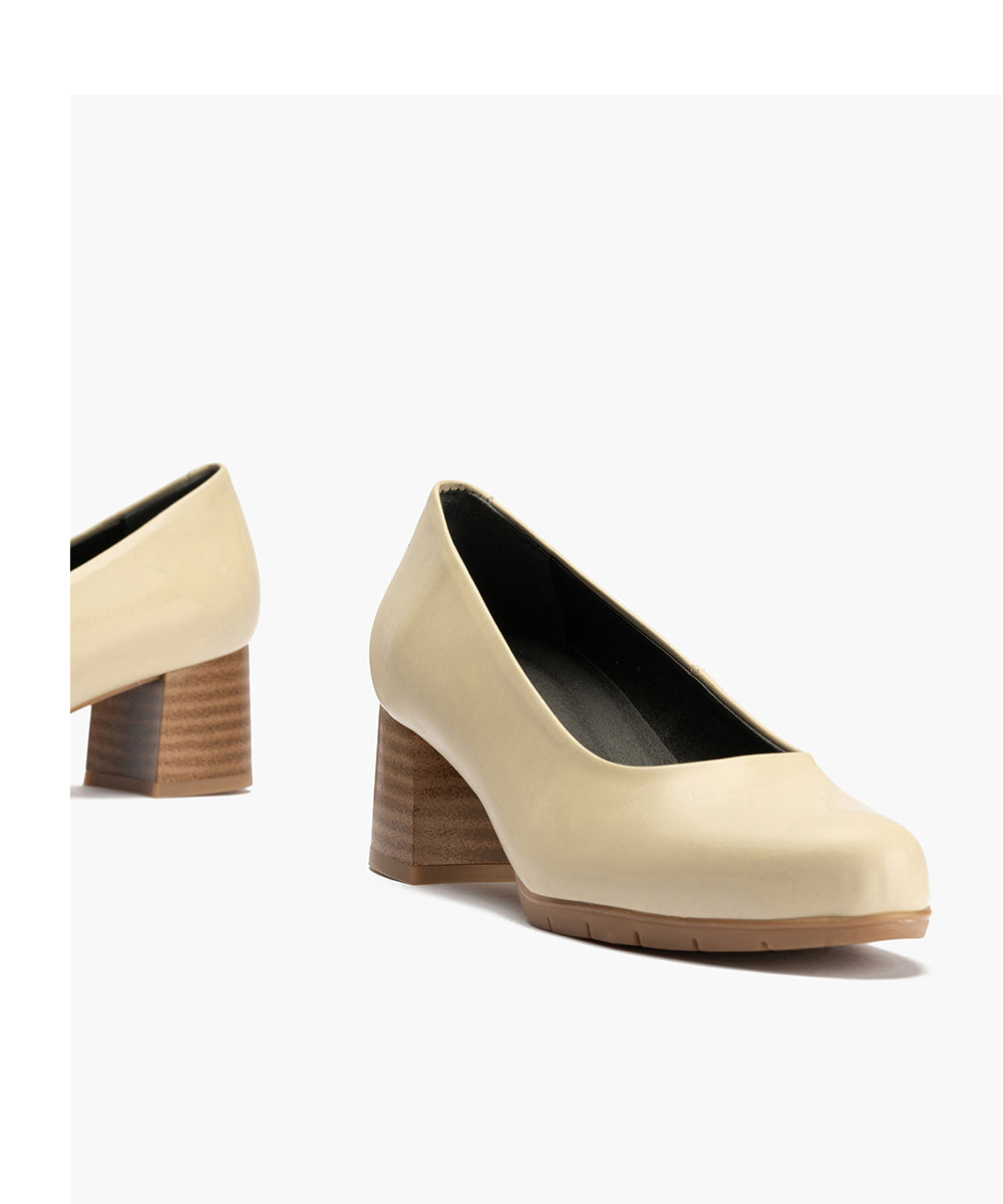 Zapato de Salón Mujer Tacón Medio con Tapas Beige