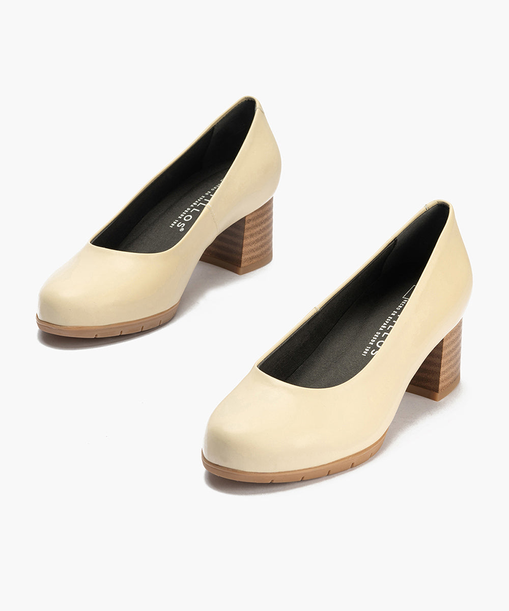 Zapato de Salón Mujer Tacón Medio con Tapas Beige